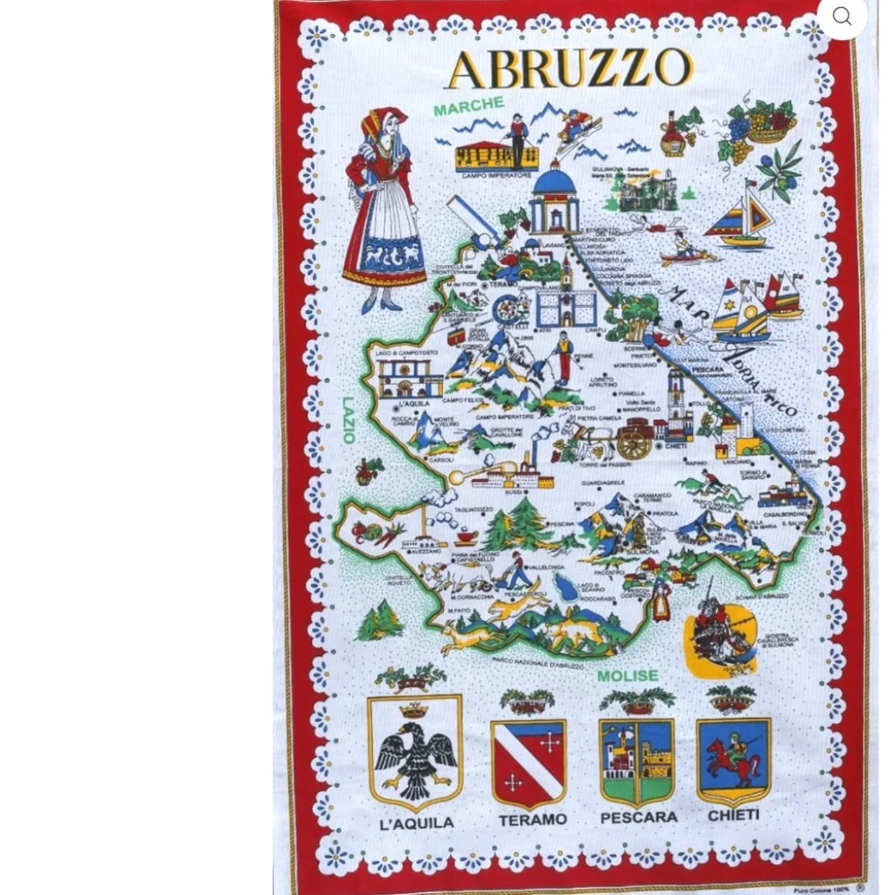 Abruzzo Kitchen Towel with highlights of Abruzzo Italy New w/o tags